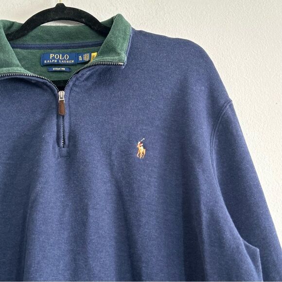 Polo Ralph Lauren Estate Rib Quarter Zip Pullover Sweater in Cruise Navy Size XL - Picture 4 of 10